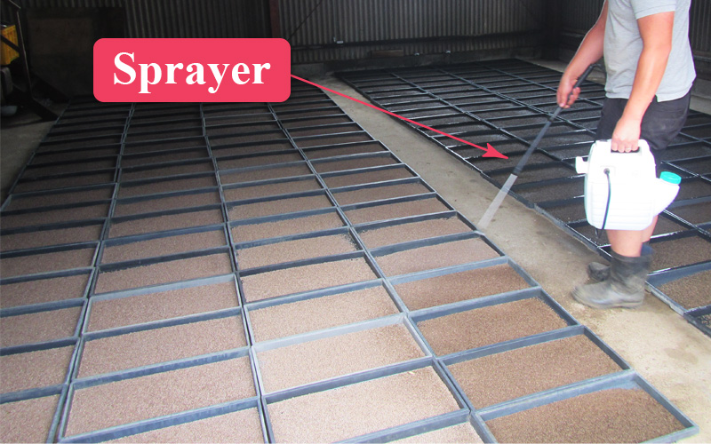 7. Water spray and dry repeatedly until enough rusting.