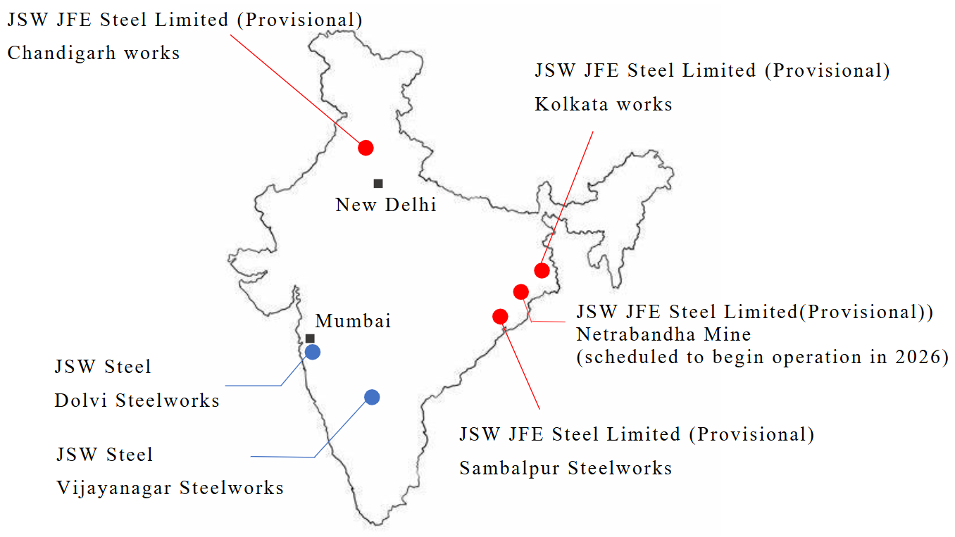 Map of Major Locations of JSW and the New Company